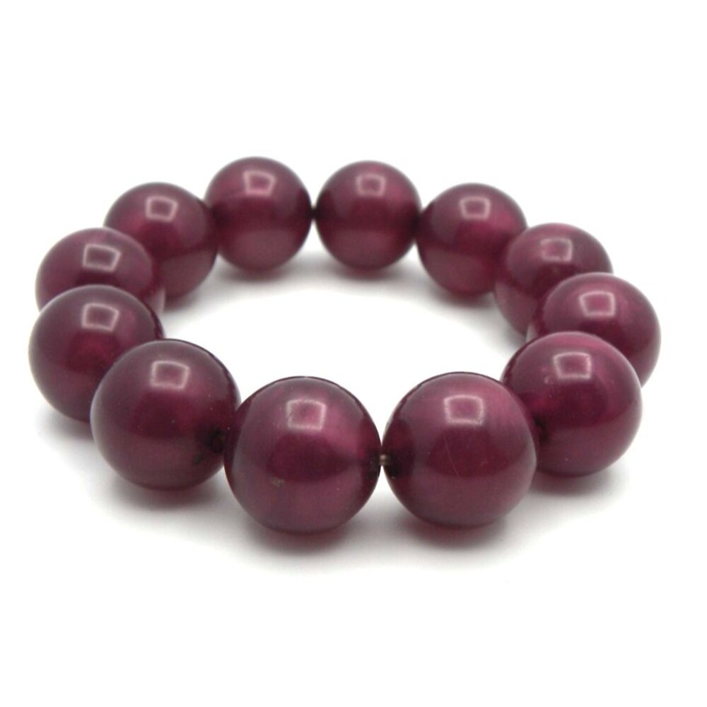 Purple Chunky Beaded Bracelet Stretch Round Stackable Minimalist Glossy Marble